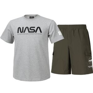 남녀공용 트레이닝 면혼방 반팔티+우븐 5부 반바지 상하세트 [라이트멜란지+다크카키]