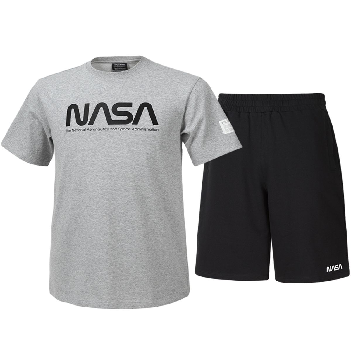 나사(NASA) 남녀공용 트레이닝 면혼방 반팔티+5부 면반바지 상하세트 [라이트멜란지+블랙]