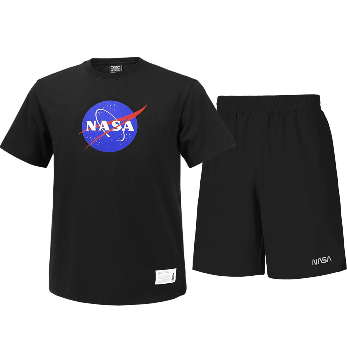 나사(NASA) 남녀공용 트레이닝 면혼방 반팔티+우븐 5부 반바지 상하세트 [블랙]