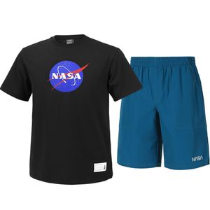 남녀공용 트레이닝 면혼방 반팔티+우븐 5부 반바지 상하세트 [블랙+그린블루]