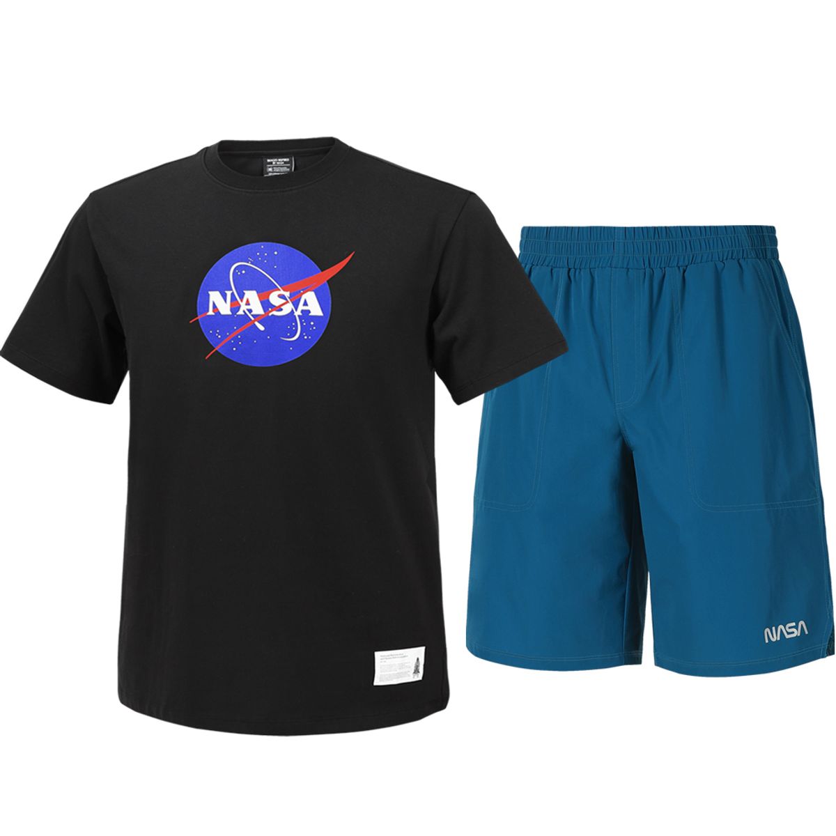 나사(NASA) 남녀공용 트레이닝 면혼방 반팔티+우븐 5부 반바지 상하세트 [블랙+그린블루]