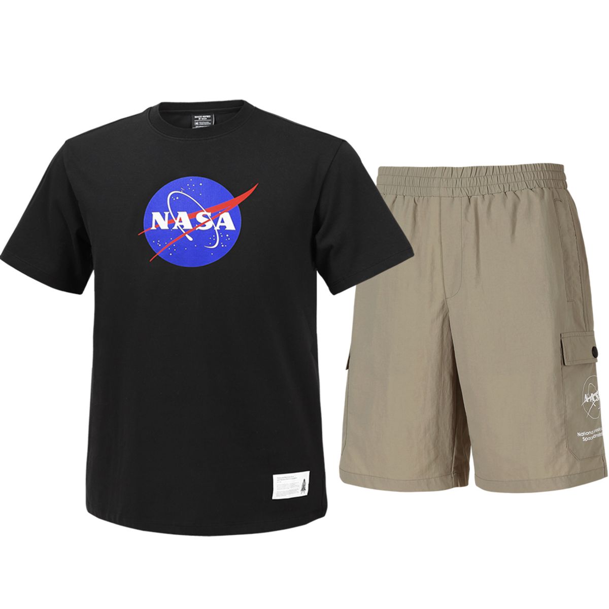 나사(NASA) 남녀공용 트레이닝 면혼방 반팔티+우븐 5부 반바지 상하세트 [블랙+베이지]