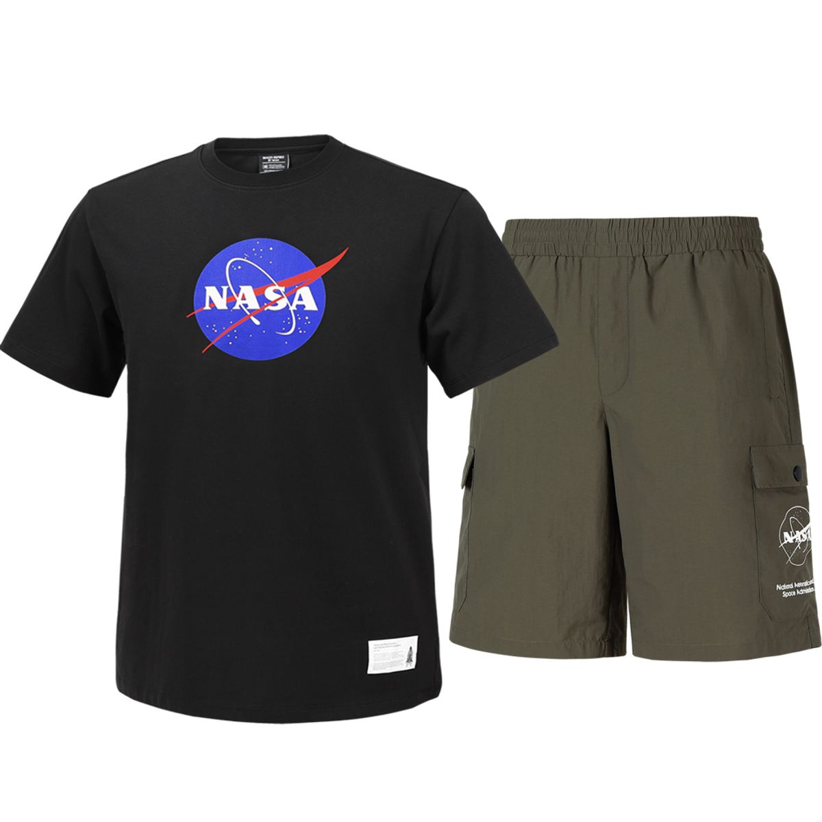 나사(NASA) 남녀공용 트레이닝 면혼방 반팔티+우븐 5부 반바지 상하세트 [블랙+다크카키]