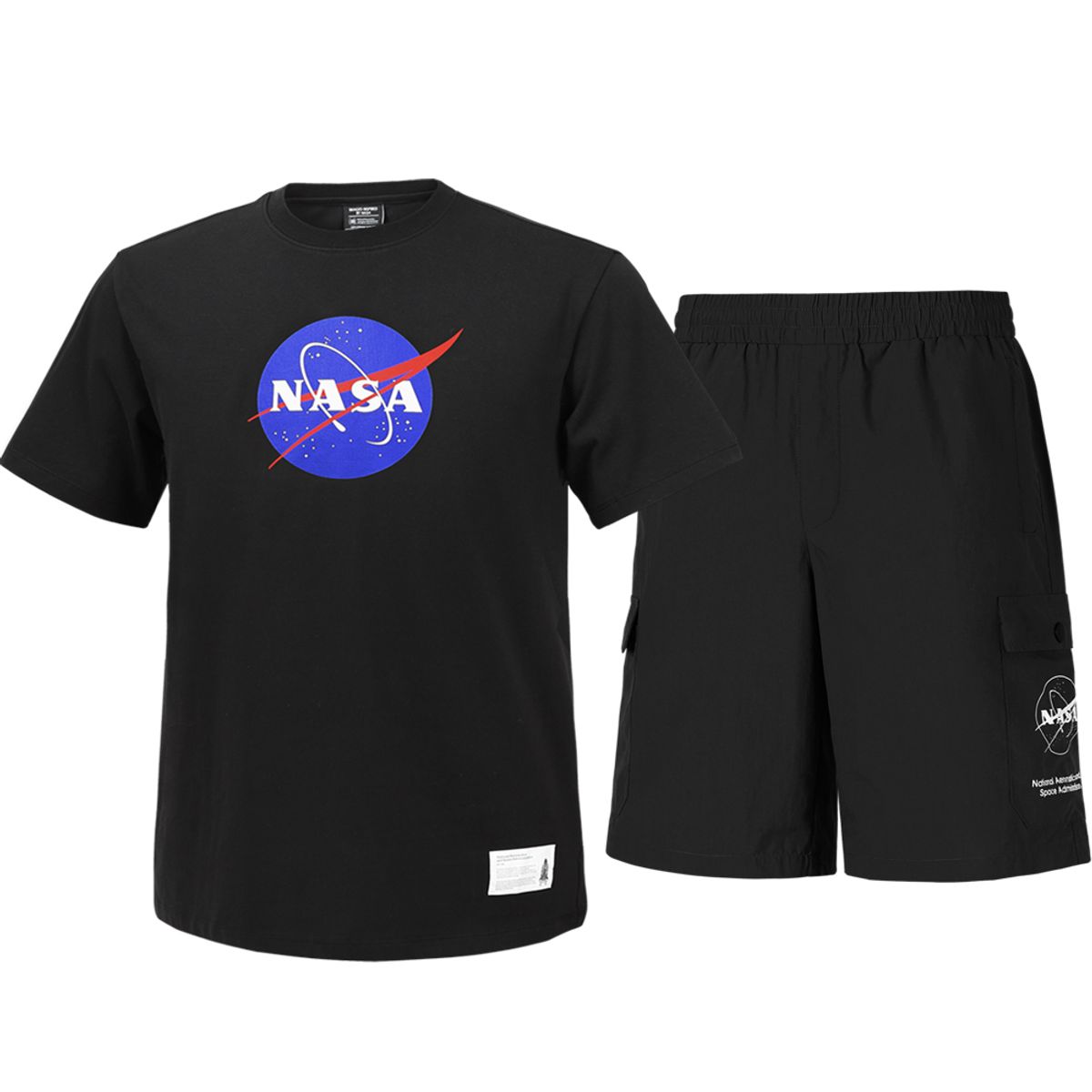 나사(NASA) 남녀공용 트레이닝 면혼방 반팔티+우븐 5부 반바지 상하세트 [블랙]