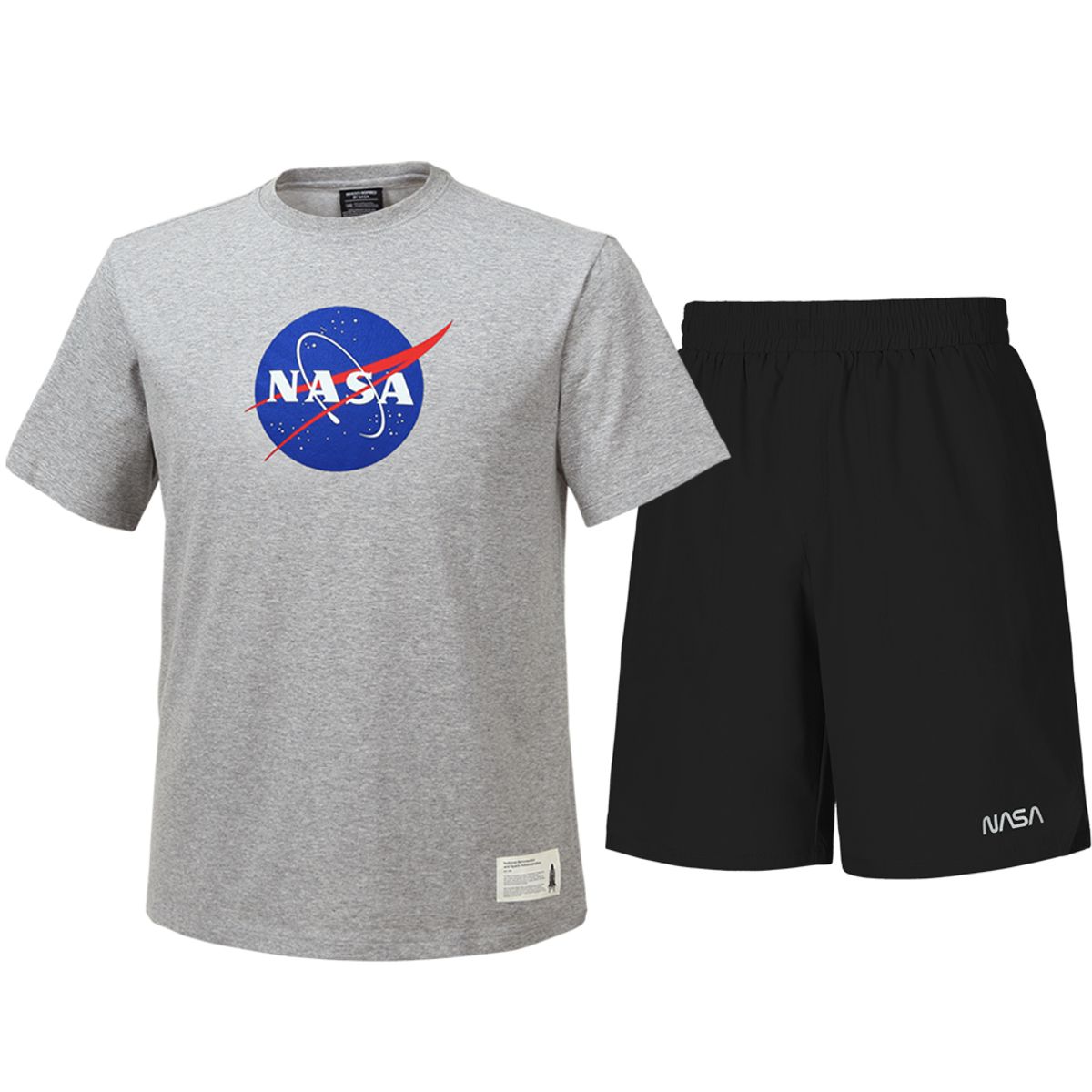 나사(NASA) 남녀공용 트레이닝 면혼방 반팔티+우븐 5부 반바지 상하세트 [라이트멜란지+블랙]