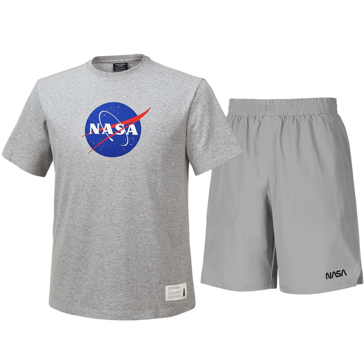 나사(NASA) 남녀공용 트레이닝 면혼방 반팔티+우븐 5부 반바지 상하세트 [라이트멜란지+라이트그레이]