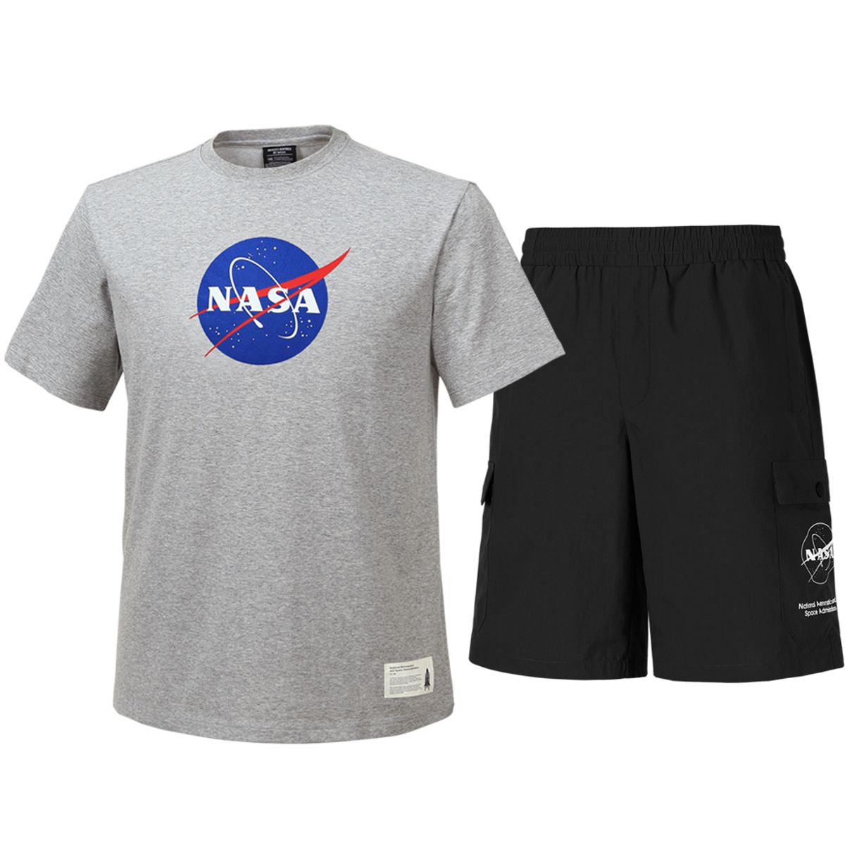 나사(NASA) 남녀공용 트레이닝 면혼방 반팔티+우븐 5부 반바지 상하세트 [라이트멜란지+블랙]