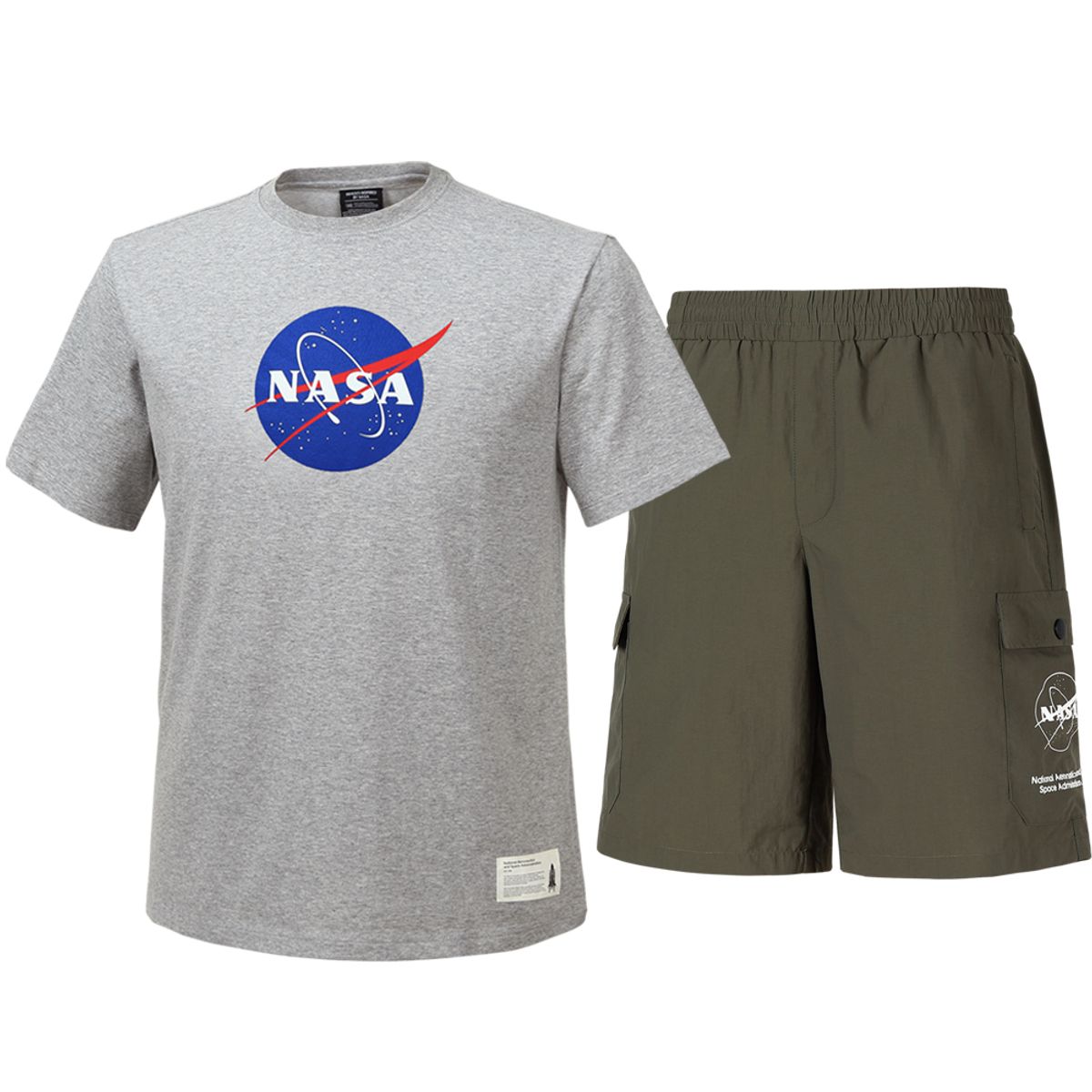 나사(NASA) 남녀공용 트레이닝 면혼방 반팔티+우븐 5부 반바지 상하세트 [라이트멜란지+다크카키]