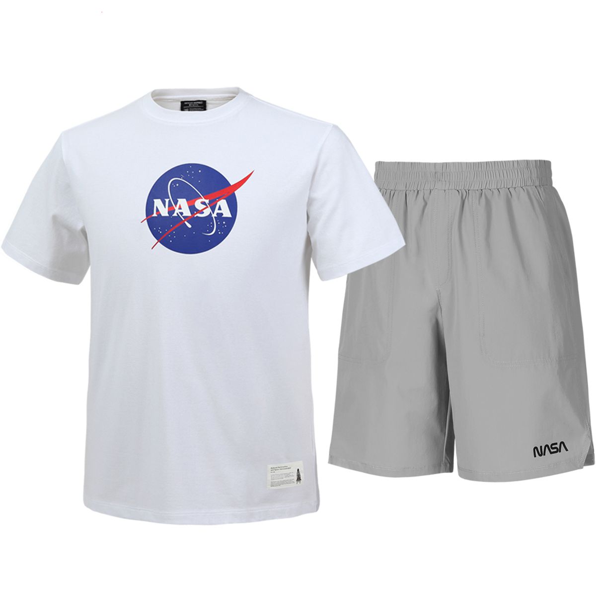 나사(NASA) 남녀공용 트레이닝 면혼방 반팔티+우븐 5부 반바지 상하세트 [화이트+라이트그레이]