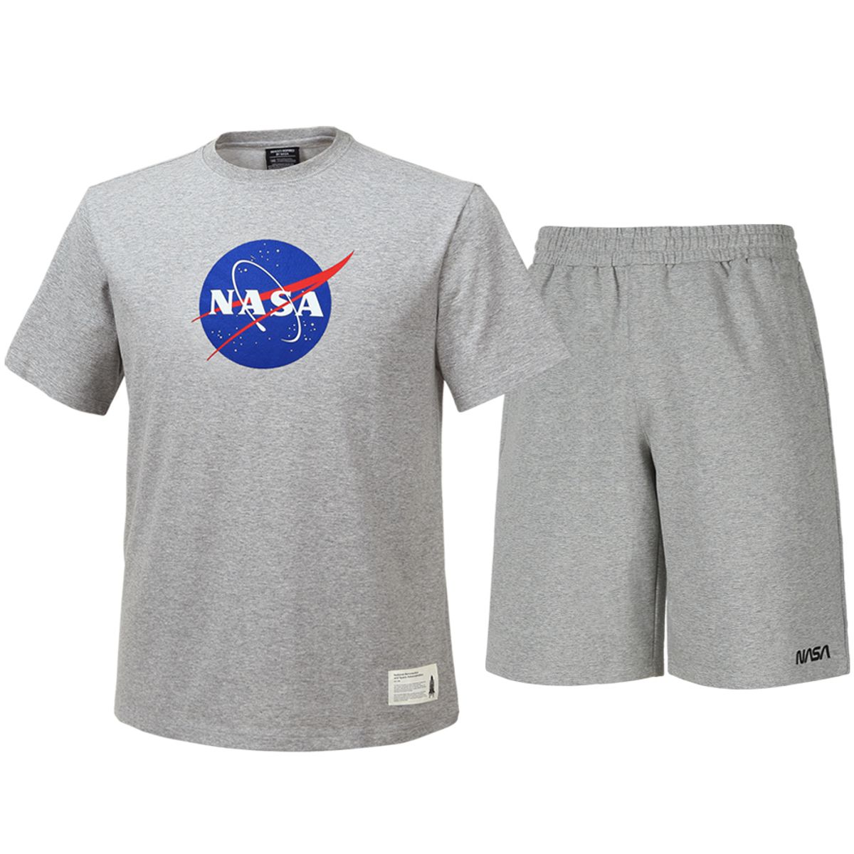 나사(NASA) 남녀공용 트레이닝 면혼방 반팔티+5부 면반바지 상하세트 [라이트멜란지]