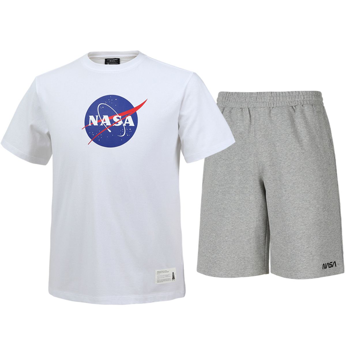 나사(NASA) 남녀공용 트레이닝 면혼방 반팔티+5부 면반바지 상하세트 [화이트+라이트멜란지]