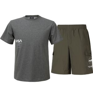 남녀공용 트레이닝 면혼방 반팔티+우븐 5부 반바지 상하세트 [차콜+다크카키]