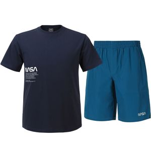 남녀공용 트레이닝 면혼방 반팔티+우븐 5부 반바지 상하세트 [네이비+그린블루]