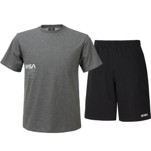 남녀공용 트레이닝 면혼방 반팔티+5부 면반바지 상하세트 [차콜+블랙]