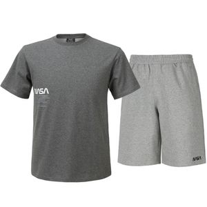 남녀공용 트레이닝 면혼방 반팔티+5부 면반바지 상하세트 [차콜+라이트멜란지]