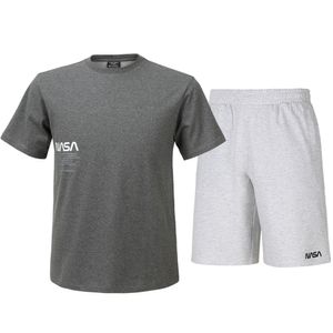 남녀공용 트레이닝 면혼방 반팔티+5부 면반바지 상하세트 [차콜+멜란지화이트]