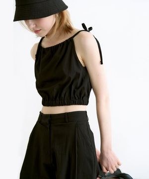 나일론 리본 밴딩 슬리브리스 - 블랙