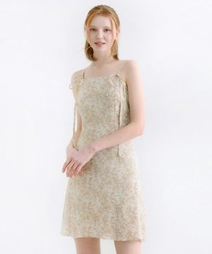 블라썸 리본 미니 원피스 - 베이지