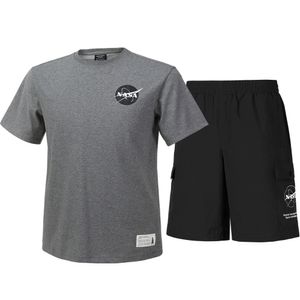 남녀공용 트레이닝 면혼방 반팔티+우븐 5부 반바지 상하세트 [멜란지그레이+블랙]