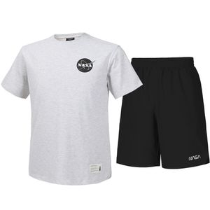 남녀공용 트레이닝 면혼방 반팔티+우븐 5부 반바지 상하세트 [멜란지화이트+블랙]