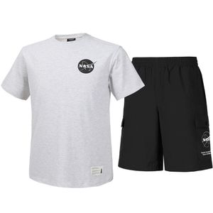 남녀공용 트레이닝 면혼방 반팔티+우븐 5부 반바지 상하세트 [멜란지화이트+블랙]