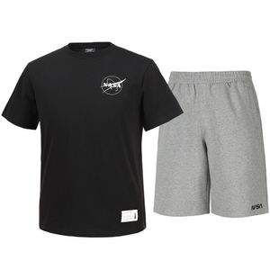 남녀공용 트레이닝 면혼방 반팔티+5부 면반바지 상하세트 [블랙+라이트멜란지]