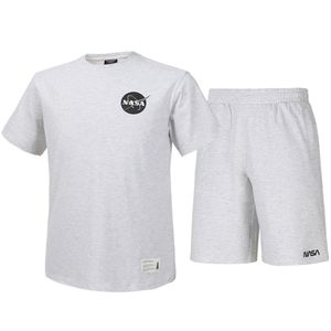 남녀공용 트레이닝 면혼방 반팔티+5부 면반바지 상하세트 [멜란지화이트]