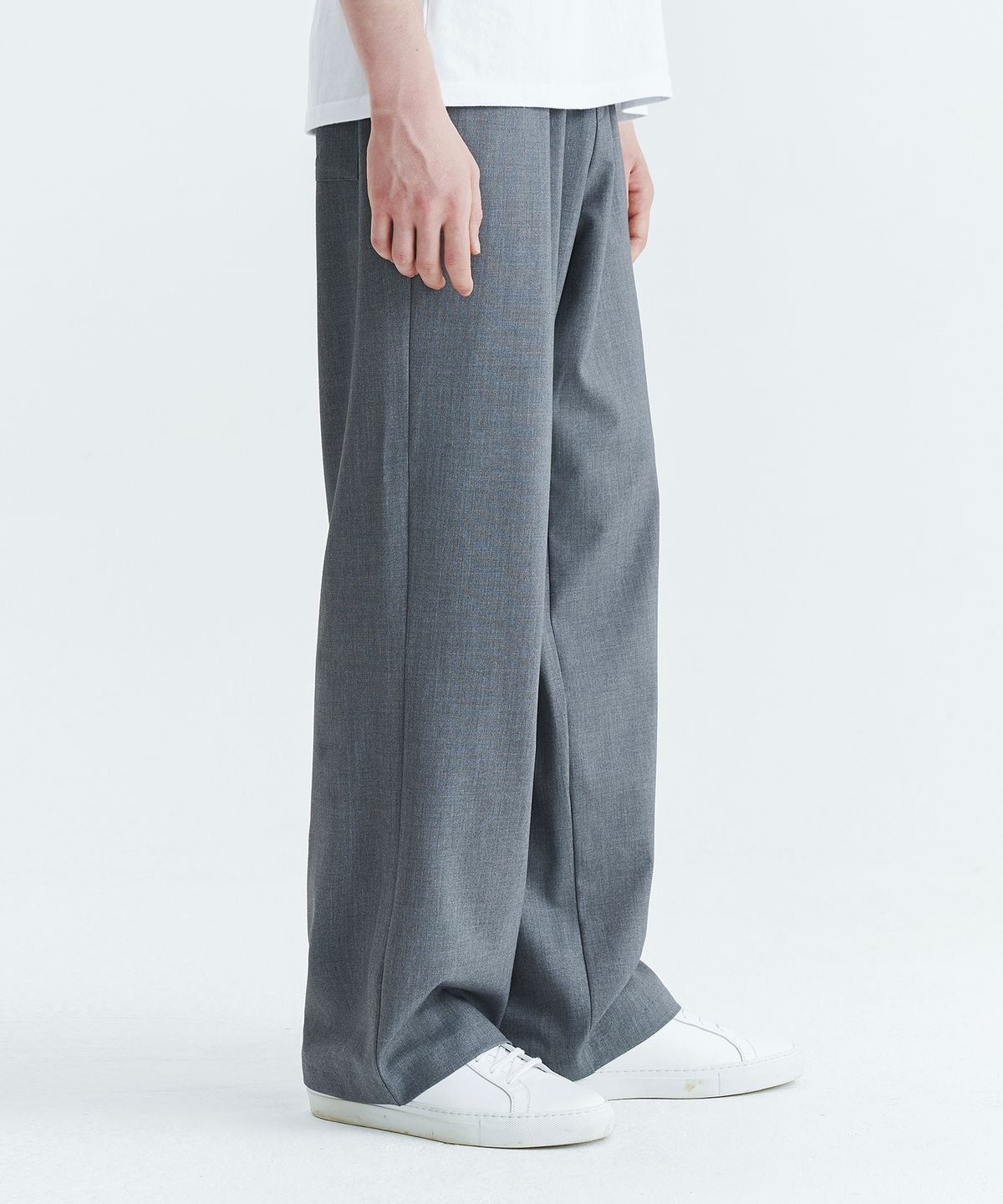 후러브스아트(WHOLOVESART) 유니섹스 에센셜 와이드 밴딩 슬랙스 라이트 그레이