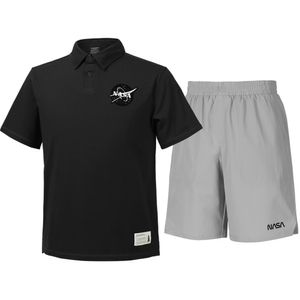 남녀공용 트레이닝 면 카라티 반팔티+우븐 5부 반바지 상하세트 [블랙+라이트그레이]