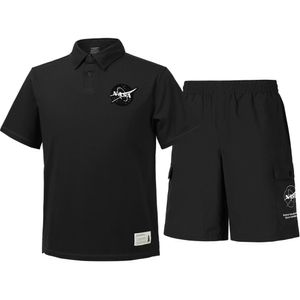 남녀공용 트레이닝 면 카라티 반팔티+우븐 5부 반바지 상하세트 [블랙]