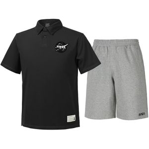 남녀공용 트레이닝 면 카라티 반팔티+5부 면반바지 상하세트 [블랙+라이트멜란지]