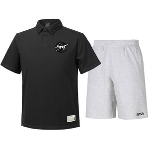 남녀공용 트레이닝 면 카라티 반팔티+5부 면반바지 상하세트 [블랙+멜란지화이트]