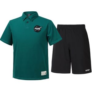 남녀공용 트레이닝 면 카라티 반팔티+5부 면반바지 상하세트 [그린+블랙]