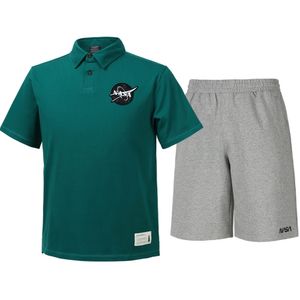 남녀공용 트레이닝 면 카라티 반팔티+5부 면반바지 상하세트 [그린+라이트멜란지]