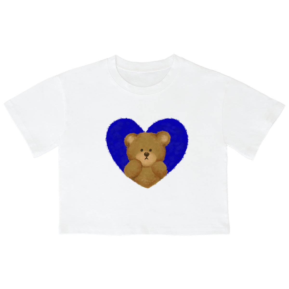 어썸어스(AWESOMEUS) (23SS)SHY TEDDY BEAR BLUE 크롭 반팔 티셔츠 화이트