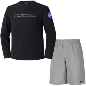 남녀공용 크루넥 긴팔티+5부 면반바지 상하세트 [블랙+라이트멜란지]