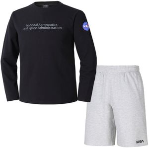 남녀공용 크루넥 긴팔티+5부 면반바지 상하세트 [블랙+멜란지화이트]