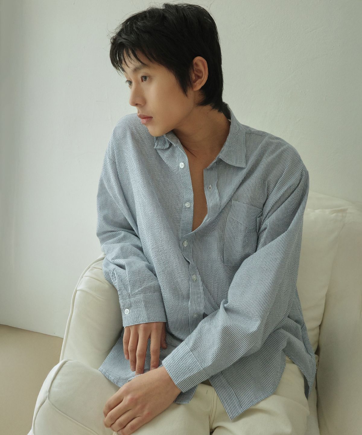웬즈데이오아시스(WEDNESDAY OASIS) 시어서커 스트라이프 셔츠(4col)