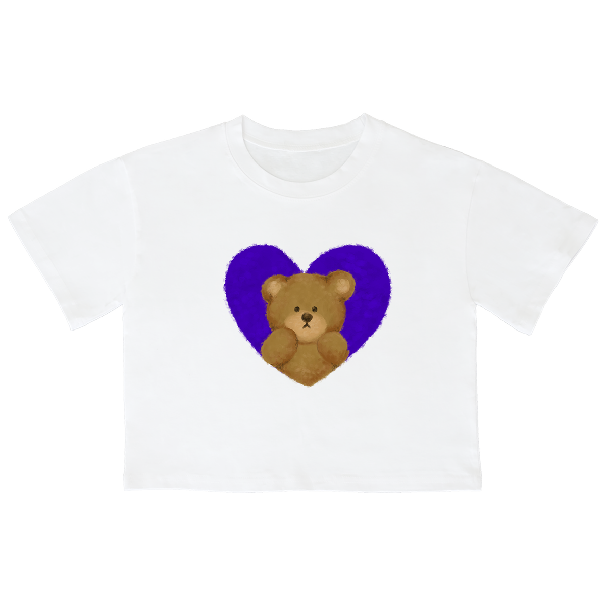 어썸어스(AWESOMEUS) (23SS)SHY TEDDY BEAR PURPLE 크롭 반팔 티셔츠 화이트