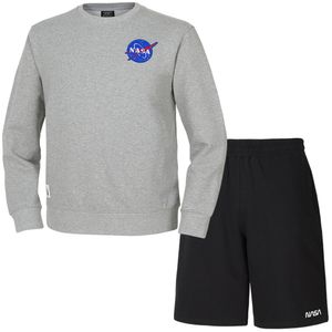 남녀공용 루즈핏 스웨트셔츠 와펜 맨투맨 +5부 면반바지 상하세트 [라이트멜란지+블랙]