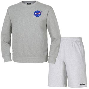 남녀공용 루즈핏 스웨트셔츠 와펜 맨투맨 +5부 면반바지 상하세트 [라이트멜란지+멜란지화이트]