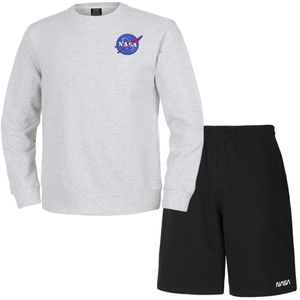 남녀공용 루즈핏 스웨트셔츠 와펜 맨투맨 +5부 면반바지 상하세트 [멜란지화이트+블랙]