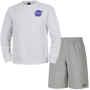 남녀공용 루즈핏 스웨트셔츠 와펜 맨투맨 +5부 면반바지 상하세트 [멜란지화이트+라이트멜란지]