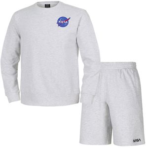 남녀공용 루즈핏 스웨트셔츠 와펜 맨투맨 +5부 면반바지 상하세트 [멜란지화이트]