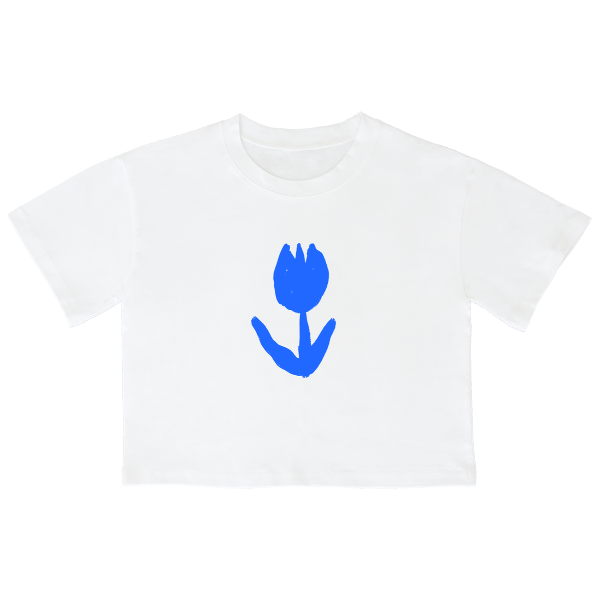 어썸어스(AWESOMEUS) (23SS)SILHOUETTE FLOWER BLUE 크롭 반팔 티셔츠 화이트