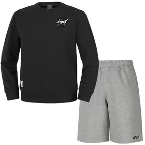 남녀공용 루즈핏 스웨트셔츠 와펜 맨투맨 +5부 면반바지 상하세트 [블랙+라이트멜란지]