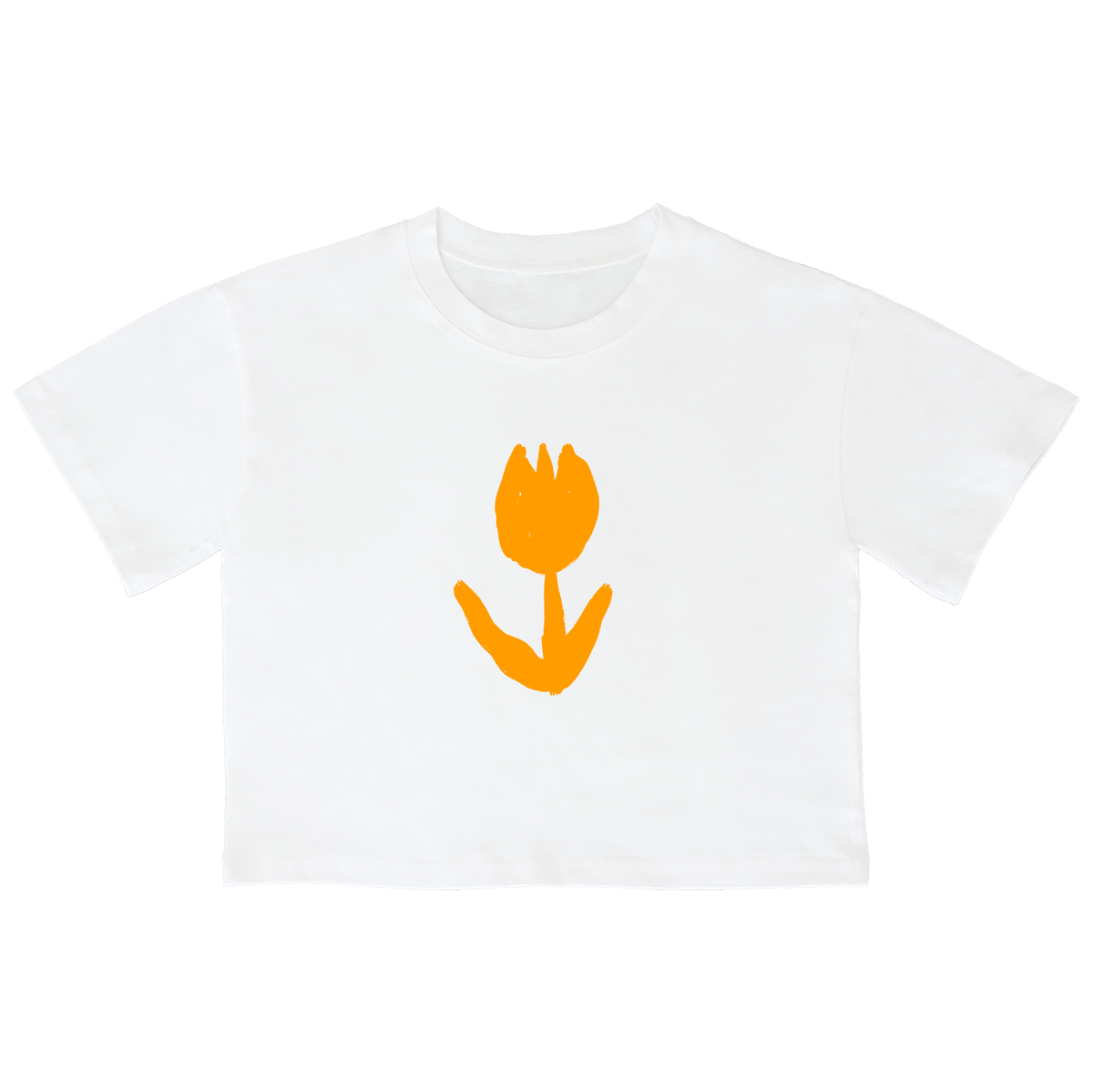 어썸어스(AWESOMEUS) (23SS)SILHOUETTE FLOWER ORANGE 크롭 반팔 티셔츠 화이트