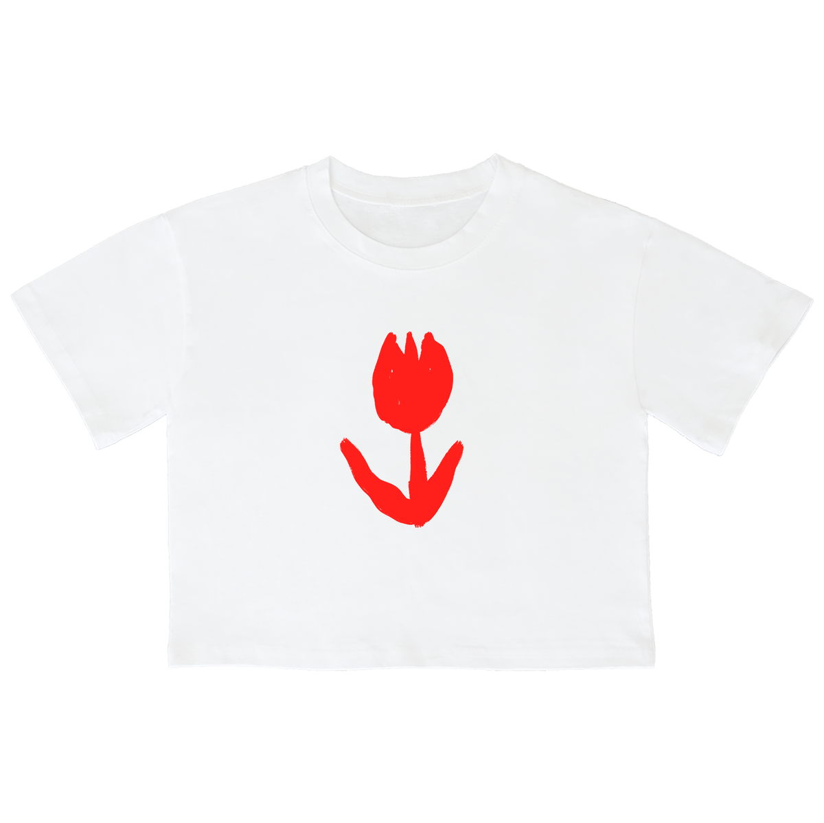 어썸어스(AWESOMEUS) (23SS)SILHOUETTE FLOWER RED 크롭 반팔 티셔츠 화이트
