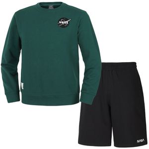 남녀공용 루즈핏 스웨트셔츠 와펜 맨투맨 +5부 면반바지 상하세트 [그린+블랙]