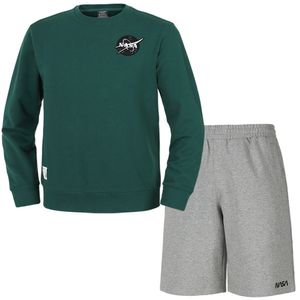 남녀공용 루즈핏 스웨트셔츠 와펜 맨투맨 +5부 면반바지 상하세트 [그린+라이트멜란지]